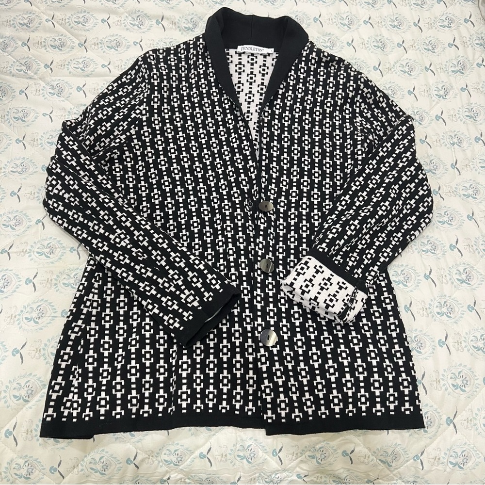 Pendleton Black and White Geometric Cardigan